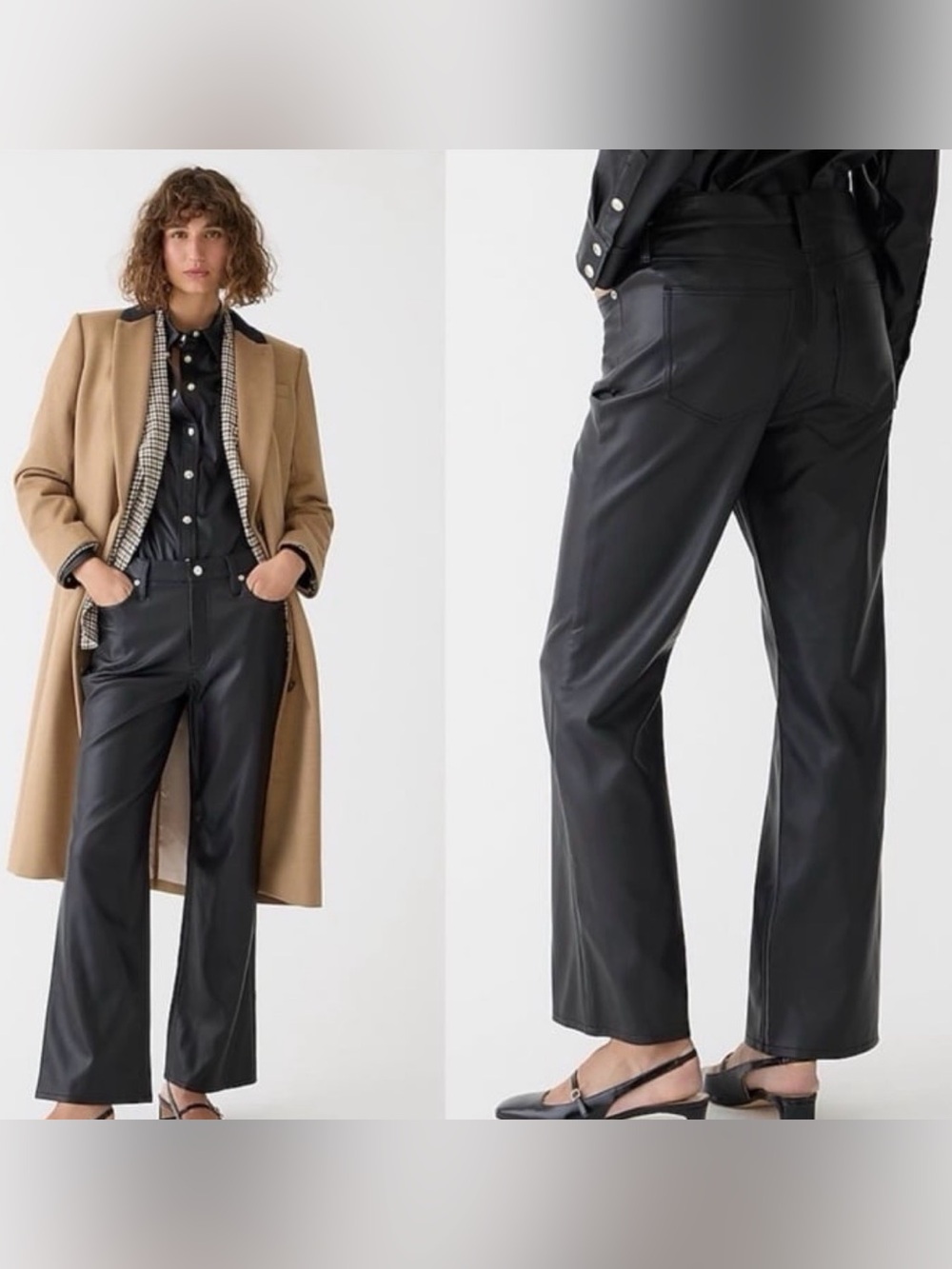 J. Crew Coated Faux Leather Straight-Leg Pants Black